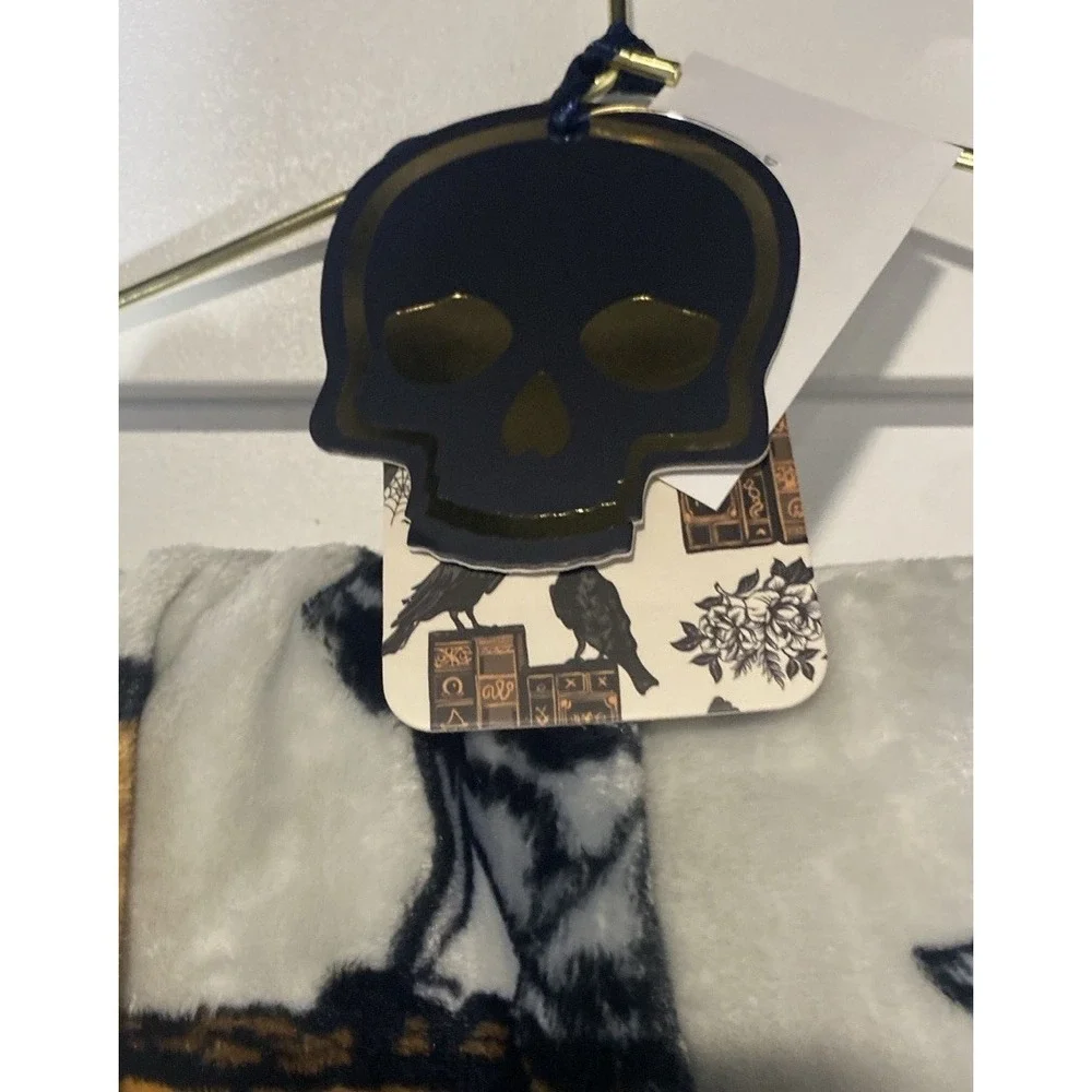 Rachel Roy Halloween Gothic Toile Plush Throw Blanket 60 x 70 Ravens Skull Books